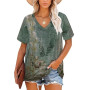 NARRAME T-Shirt à Manches Courtes et col en V pour Femme - Tunique décontractée d'été à Rayures S-3XL 34-56