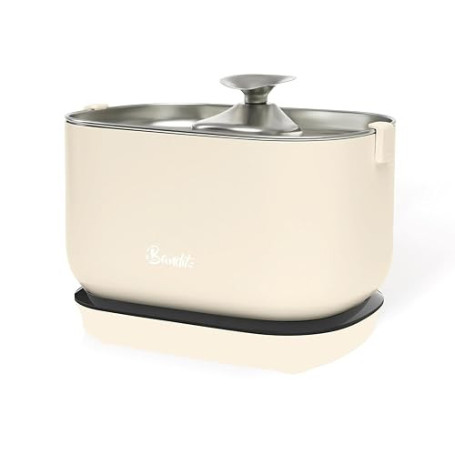 Bandit - Fontaine à Eau sans Fil pour Chat - Crème - Acier INOX. - 2,5L | Autonomie 30 Jours - Filtration 4 Étapes - Détecteur M