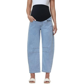 Gowjog Jean Grossesse Femme Barrel Taille Haute Baggy | Pantalon Grossesse, Longueur Cheville, Jambes Larges, Avec Poches, Mater
