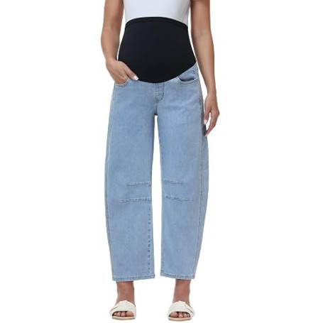 Gowjog Jean Grossesse Femme Barrel Taille Haute Baggy | Pantalon Grossesse, Longueur Cheville, Jambes Larges, Avec Poches, Mater