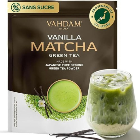 VAHDAM Poudre De Matcha Vanille | 100 g, 50 Tasses Matcha Uji | Thé vert matcha japonais d'Uji avec vanille de Madagascar, pour