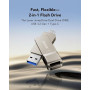 Lexar D40E Double Clé USB 3.2 Type-C, USB-A/C, 128 Go, Champagne Argent | clé USB-C Flash Drive Matériau métallique Pivotant Con