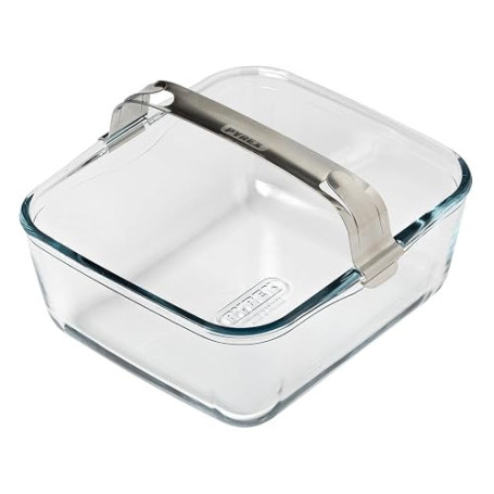 PYREX, ideal Air Fryer, Plat de Cuisson en Verre Ultra-Résistant 20x18 cm avec Poignée Amovible Clipsable en Inox pour Airfryer