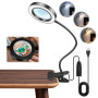 Akynite Lampe Loupe 10X avec Pince et Câble USB, 3 Couleur 10 Luminosité, Loupe Lampe Pince à Led avec Bras Réglable pour Soudur