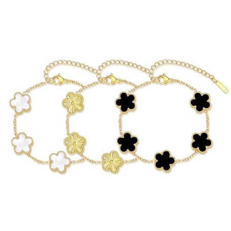 ZhouWei 3 Pièces Bracelet Trèfle Chanceux Femme, Bracelet Trèfle Plaqué Or 18K Porte-Bonheur Bijoux Acier Inoxydable Femme Desig
