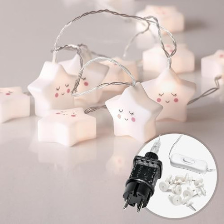 CozyHome Guirlande lumineuse intérieur étoile enfants - 20 LED blanc chaud | 6 mètres I Avec fiche I Guirlande lumineuse chambre