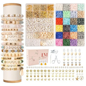 Lynnmos Perles pour bracelet, Kit 8000+ pièces, Perles heishi plates 6mm, 2 boîtes lettres DIY, Création bijoux bracelets collie