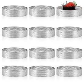 VIDETOL 12 Pièce Cercle a Patisserie, 8 cm Cercle a Tarte Perforé, Moule a Tarte en Acier Inoxydable pour Gâteaux, Cuisson, Mous