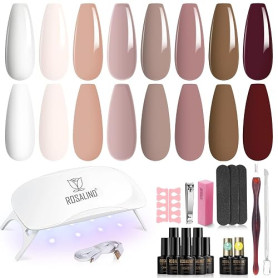 ROSALIND Kit Vernis Semi Permanent avec UV Lampe 8+2 PCS Vernis Gel Marron | Blanc Nude Marron Kit Ongles Debutant Nail Art Manu