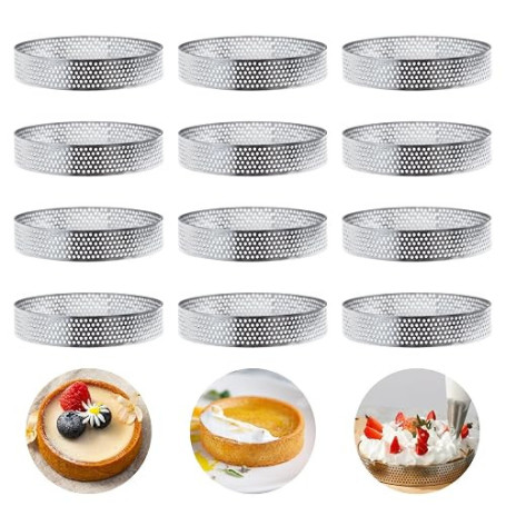 Keboyoe 12 Pièces Ø10cm Cercle à Pâtisserie Cercle Perforé Patisserie | pour Quiches Gâteaux Mini Pizzas, Cercle à Tarte Perforé