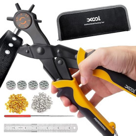 XOOL 2 en 1 Kit Pince Perforatrice Cuir avec Œillets Métalliques de 4,5 mm pour Tissu, Pince à Œillets, Perforatrice pour Chauss
