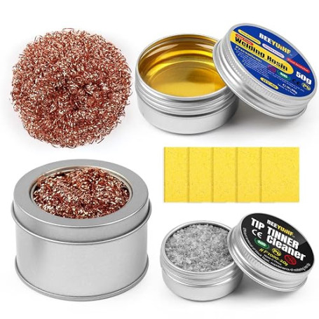 BEEYUIHF Nettoyant de Pointe de fer Kit de Contient 1 Flux de pâte à souder/1 Nettoyant pour panne de soudure/1 Support de Fer à
