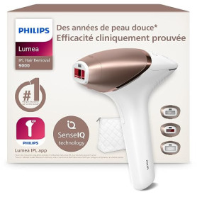 Philips Lumea série 9000, Épilateur à lumière pulsée, alternative à l'épilation laser, technologie SenseIQ, 3 accessoires pour c