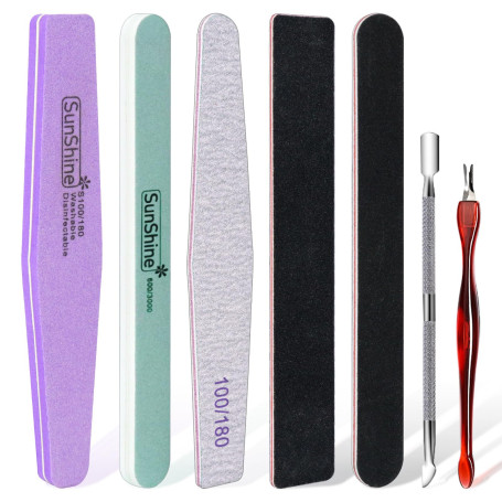 Hanyousheng Lime a Ongles, Lime a Ongle Vernis Semi Permanent, Limes a Ongles Professionnelle, 5 Pcs Limes à Ongles, 2 Pcs Pouss
