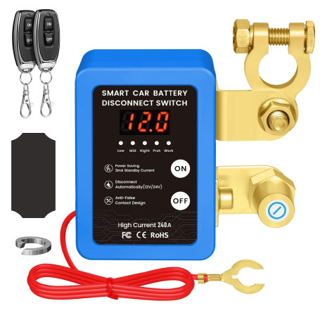Coupe Circuit Batterie 12V, Coupe Circuit, Disjoncteur de Batterie Télécommandé Sans Fil, Interrupteur D'arrêt Automatique avec 