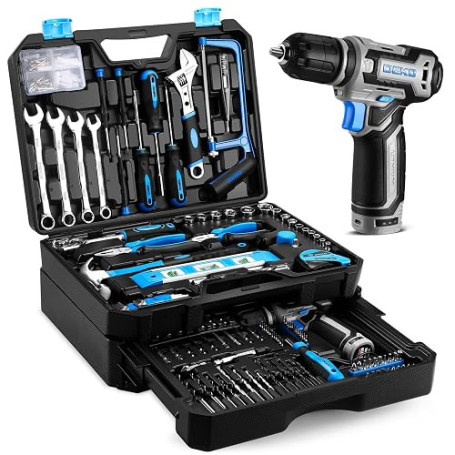 DEKO 238 Pièces Caisse à Outil avec Visseuse Dévisseuse Sans Fil 12V - Caisse à Outil Complète Professionnelle avec Perceuse, To