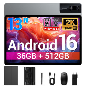 BEYNIVAN Tablette 13 Pouces Android 16 Tablette avec 4G LTE /5G WiFi,36Go+512Go/11580mAh/20W/2960x1848/Octa-Core/Face ID/BT5.0/G