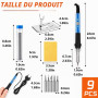 9 pièces Fer à Souder 60W, Soudure Électronique avec Température Réglable 200-450℃, 5 Pannes Soudure Précision, Interrupteur ON/