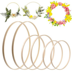 6 Pièces Anneaux en Bambou, 15/20/30 cm Cerceaux en Bois pour Bricolage | Anneaux Attrape Rêve en Bambou, Dreamcatcher Cercle, C