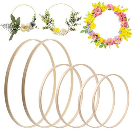 6 Pièces Anneaux en Bambou, 15/20/30 cm Cerceaux en Bois pour Bricolage | Anneaux Attrape Rêve en Bambou, Dreamcatcher Cercle, C