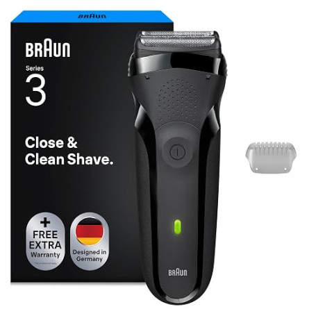 Braun Rasoir Électrique Homme Series 3 300S, Gris | Etanche, Batteries Rechargeables, Lames Flexibles, Tondeuse Centrale, Coffre