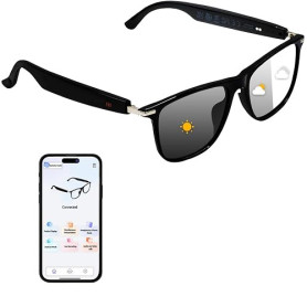 SUNSEATON Lunettes Connectées de Traducteur IA, Lunettes de Soleil Polarisées Bluetooth, Verres Photochromiques, Assistant Vocal