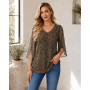 Hotouch Chemisier Femme Manches 3/4 Elegant Fluide Double épaisseur Tunique | col en V Mousseline Blouse Haut| Floral/Unie/Paill