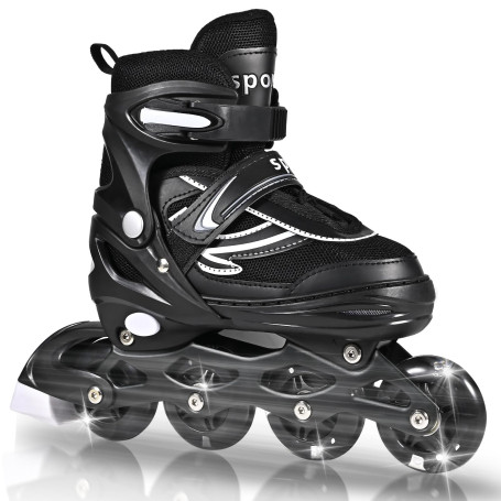 LIRENGUI Réglables Patins à roulettes en Ligne pour garçons et Filles, Noir Blanc Patins à roulettes à 4 Roues pour Adolescents 