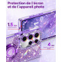 XYZ Coque pour Samsung Galaxy S25 Ultra, Housse de Téléphone Brillante Bling à Strass avec Support Cœur à 2 Anneaux & Lanière, C