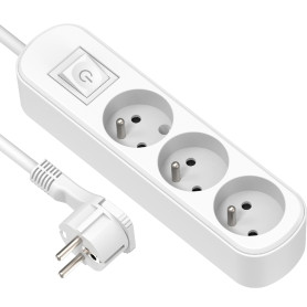 Electraline 32040 Bloc 3 prises avec interrupteur/fiche plate 1,5 m Blanc