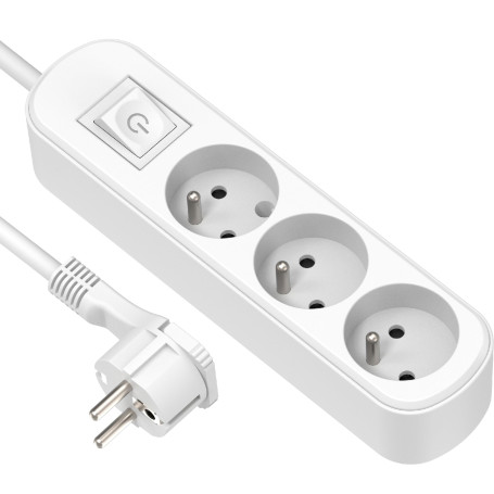 Electraline 32040 Bloc 3 prises avec interrupteur/fiche plate 1,5 m Blanc