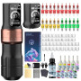POSEIDON Kit Machine à Tatouer Sans Fil, Course Réglable, 2 Batteries | 87 Pièces, 7 Réglages de Course 2,4-4,2mm, Mode Pointill