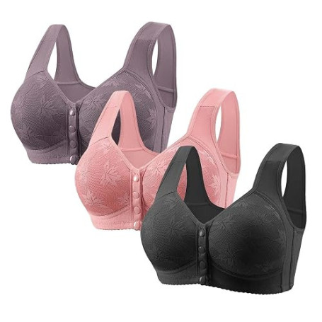 Générique Lot de 3 Soutien Gorge sans Armature Fermeture Devant Brassiere Dentelle Grande Taille Comfit Bralette Emboitant Brass