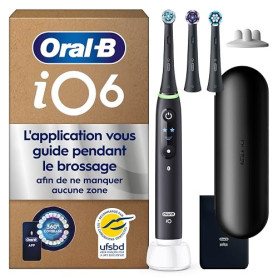 Oral-B Brosse à Dents Electrique iO 6, 3 Brossettes de Rechange, Noire | 5 Modes de Brossage dont Blancheur et Soin des Gencives