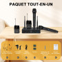 MELONARE Système Micro sans Fil UHF 4 canaux MWM-41-2H2B | 2 micros main, 2 bodypacks, micros casque/cravate, 4 x 10 fréquences,