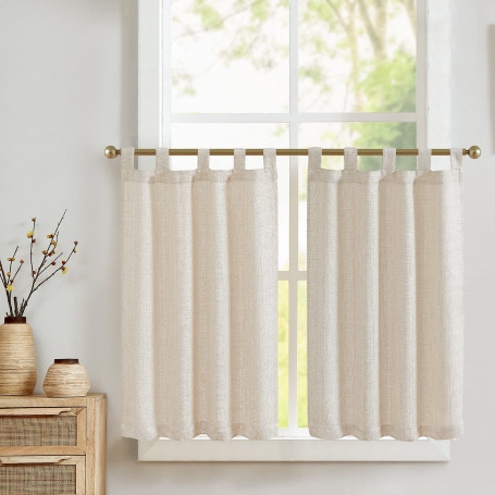 TOPICK Rideaux Cuisine Court Beige 70L x 60H(cm) pour Meuble Bas Placard Fenetre,Pattes Petit Rideau Brise-Bise,Intérieurs Moder