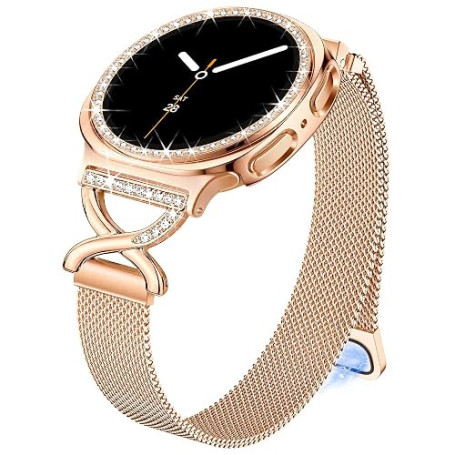 Ocaer Bracelet et boîtier en métal compatibles avec Samsung Galaxy Watch 8 40 mm 44 mm, bracelet fin magnétique en métal milanai