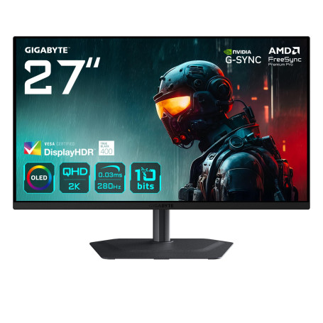 GIGABYTE MO27Q2A Moniteur de Jeu OLED 2K QHD 27" – 2560 x 1440, 280Hz, 0,03ms, 250 CD/m², FreeSync Premium Pro, DisplayHDR True 