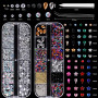 Solivive Lot de 7 Boîtes Strass Ongle Nail Art avec Bijoux Ongles, Nail Art Décorations 3D- avec Stylo à Cire pour Strass et Pin