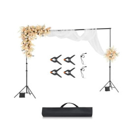 VEVOR Support Toile de Fond 298 x 300 cm, Kit Support Fond Photo Réglable, en Acier au Carbone, Portable, avec 4 Barres Transver