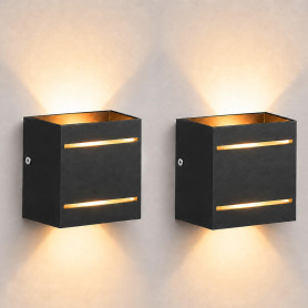 2 x Applique Murale LED Intérieur 7W, 3000K Carrée Applique Murale Chambre | Blanc Chaud Double Fente Lumineuse, Rétro Appliques