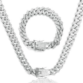 LOCCY 12 MM Chaîne Cubain Diamant Homme, collier chaîne homme chaîne cubaine à maillons, 50/55/60cm Collier unisexe style Miami
