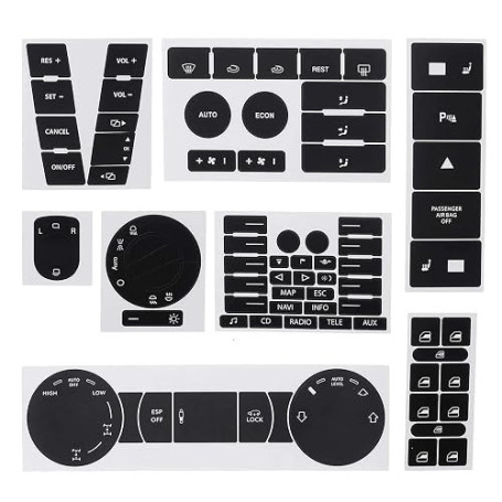 Buaak Autocollant pour bouton compatible avec VW Touareg 7l 2004-2009, bouton d'interrupteur de voiture, kit de réparation de bo