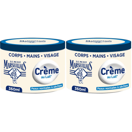 Le Petit Marseillais Crème Hydratante Multi-Usage Lait (pot de 360 ml) – Crème corps, mains et visage pour les peaux normales à 