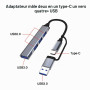 Lamkrtlp Hub USB-C, Hub USB 3.0 4 Ports Data Hub Ultra Fin Multiport USB 3.0 5Gbps Haute Vitesse Compatible avec Matebook PC Tab