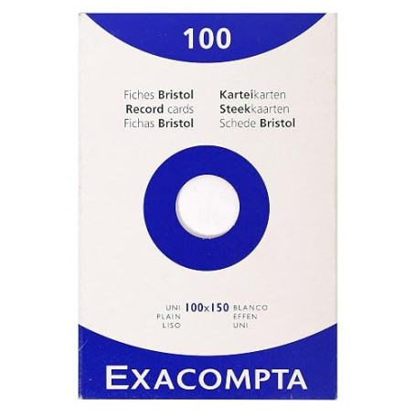 Exacompta Etui 100 Fiches Bristol Unies 100x150 mm Blanc