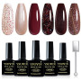 YSUVIN Vernis Semi Permanent, 6 Couleurs Rouge Foncé Pailleté Nude Marron Magnétique Automne Hiver Vernis Gel Soak Off UV LED Ve
