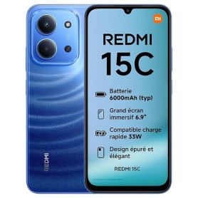 XIAOMI REDMI 15C Smartphone 4+256 Go Écran 6,9 Pouces 120Hz - Bleu | Épaisseur 7,99 mm, batterie 6000 mAh, MediaTek Helio G81-Ul