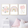 AFCJLTO Lot de 3 posters，Affiche Chambre Enfant Deco， Tableau Fille Decoration，Arc-en-Ciel Nuage Soleil Affiche sans Cadre，Idéal