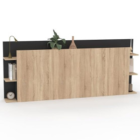 IDMarket - Tête de lit sur Pied CIRI pour lit 140 et 160 cm Bois et Noir | Avec rangements